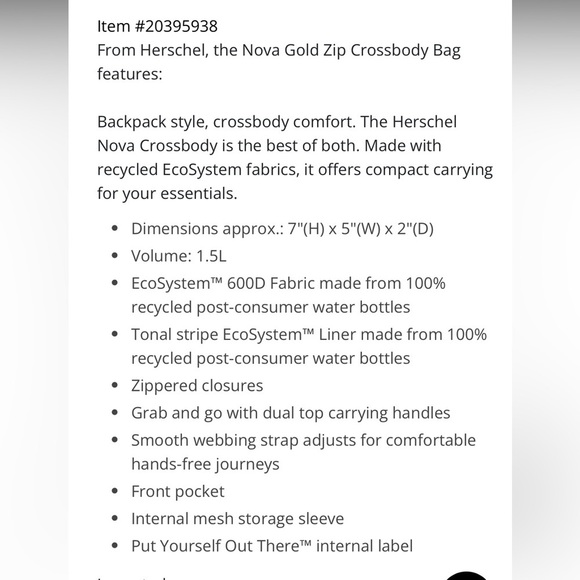 Herschel Nova Gold Zip Crossbody Bag in Ash Rose - Picture 3 of 8